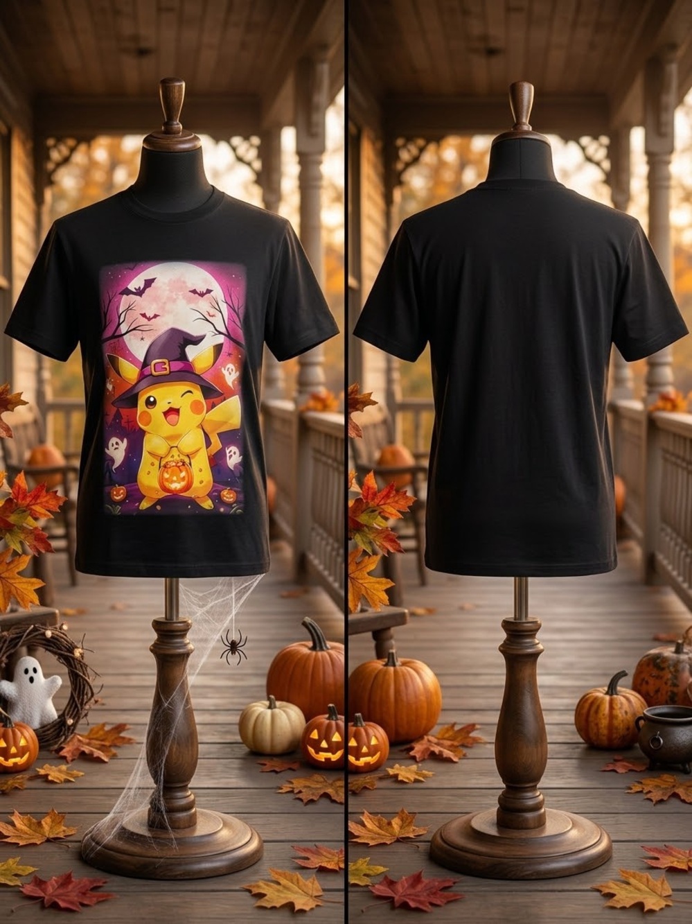 Unisex Halloween Pikachu Graphic Tee - Black